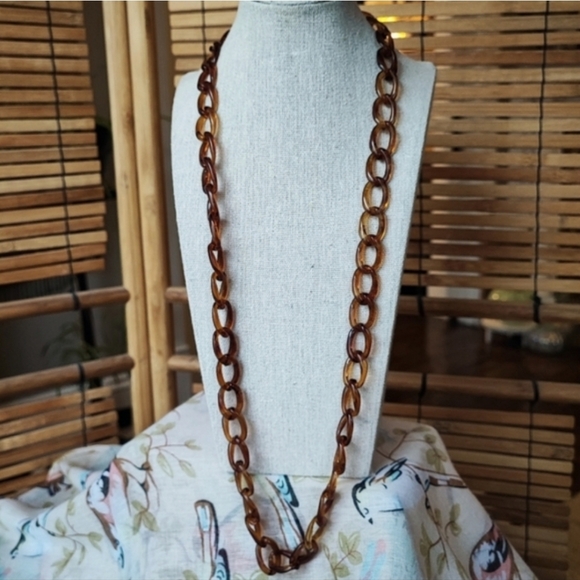 J. Crew Faux Tortoise Link Bracelet Round Oxidized Brass Tone Rhinestone Accents - Picture 9 of 9